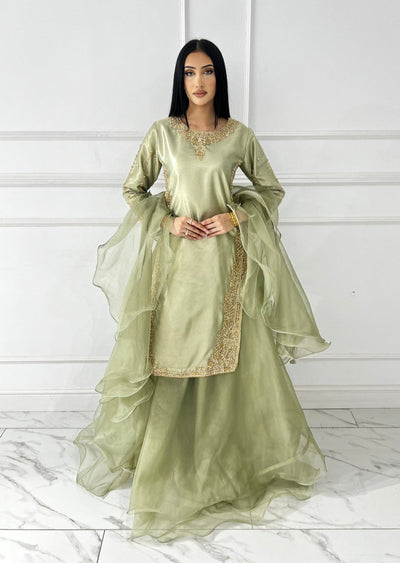 SRB1408 - Saiyaara - Sage Green Sehrish B Designer - Memsaab Online