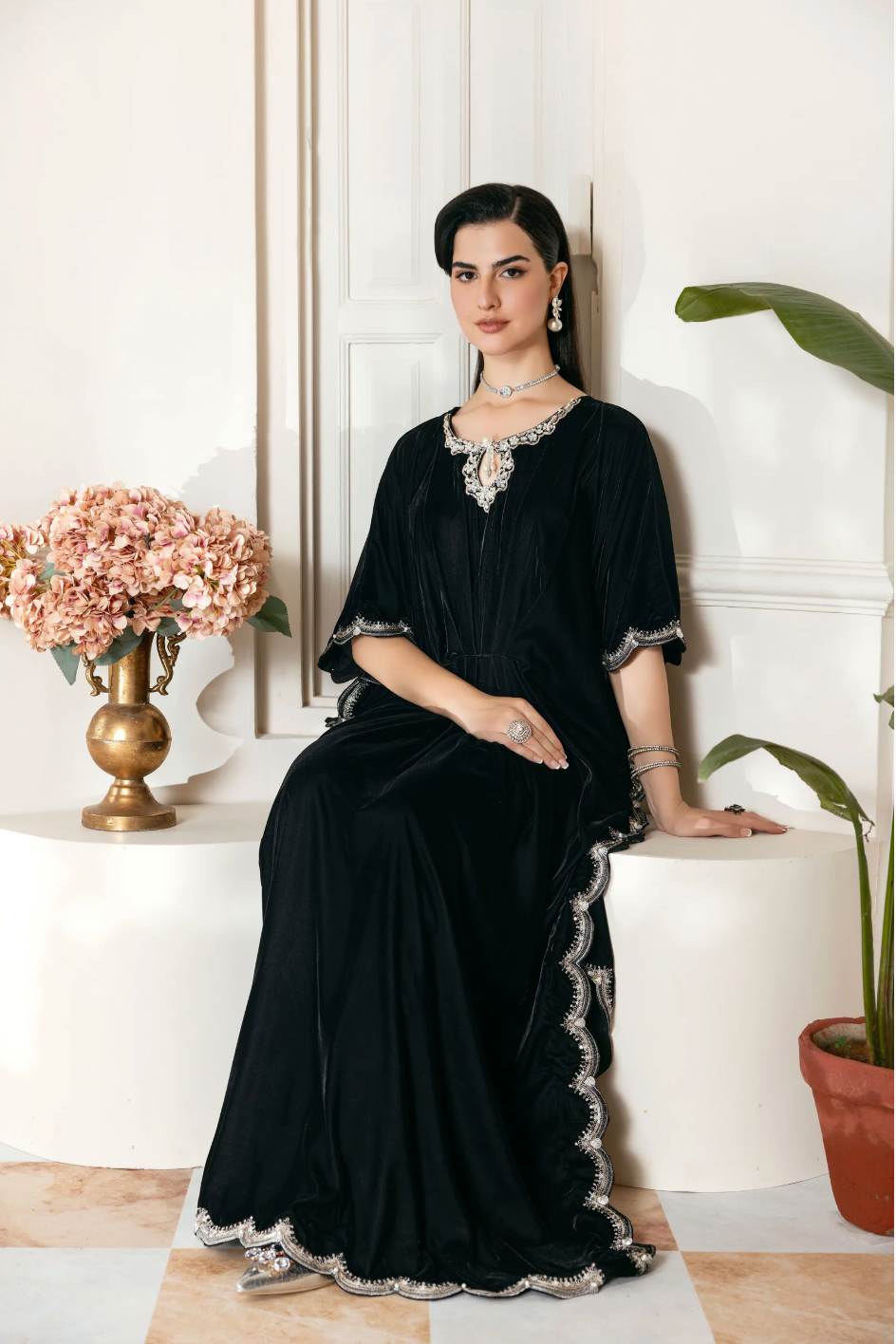 AIN-201 Ain Luxury Velvet Poocho - Memsaab Online