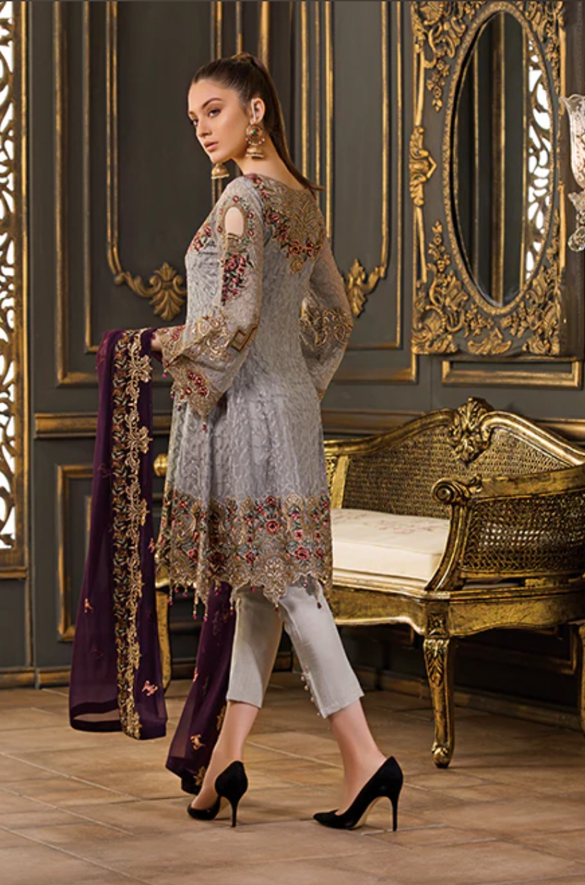 D-202 - Grey Ramsha Chiffon Dress - Memsaab Online