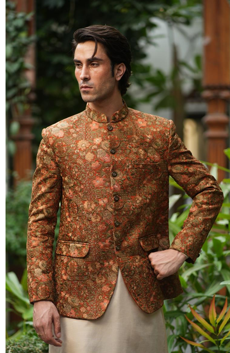 PC-584 - Readymade Mens Embroidered Prince Coat - Memsaab Online
