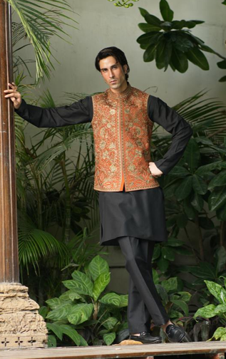 W-3000 - Readymade Maysori Fabric Full Embroidery Waistcoat - Memsaab Online