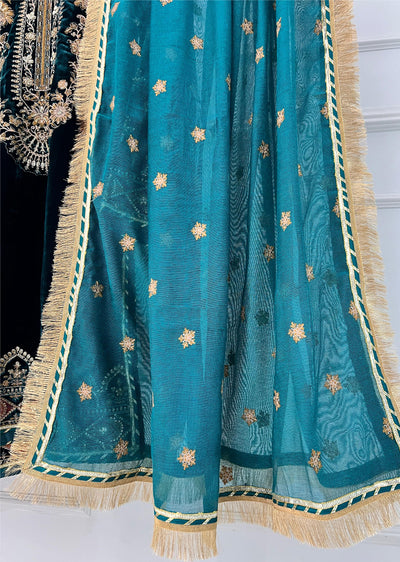 RK6102 - Teal Readymade Velvet Suit - Memsaab Online