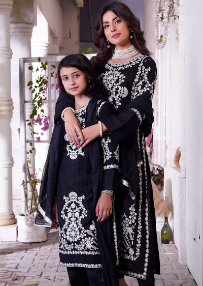 HK280 - Zareen - Black Mummy n Me Linen Outfit - Memsaab Online