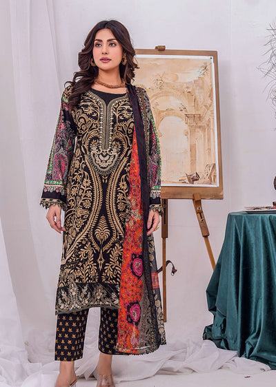 MDNA-06 - Black Embroidered Lawn Outfit - Memsaab Online