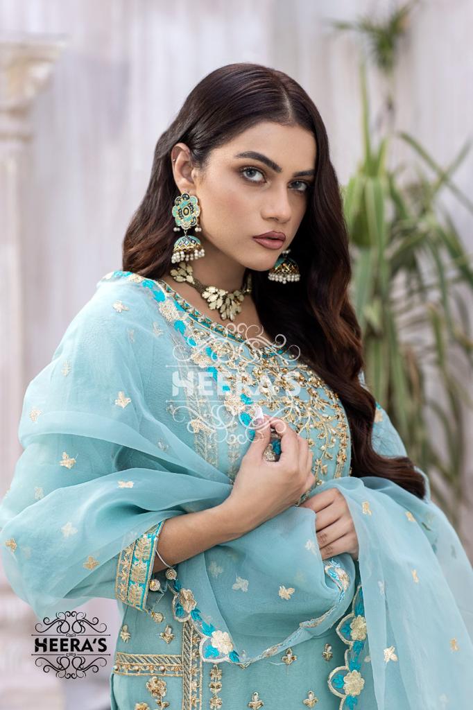 HSS-39 Readymade Mint Organza Suit - Memsaab Online