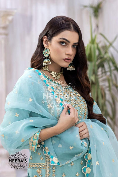 HSS-39 Readymade Mint Organza Suit - Memsaab Online