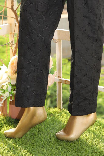 DXT506 Black Cotton Embroidered Trousers - Memsaab Online