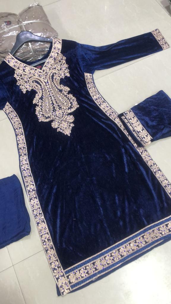 BP1204 Blue Readymade Velvet Suit - Memsaab Online