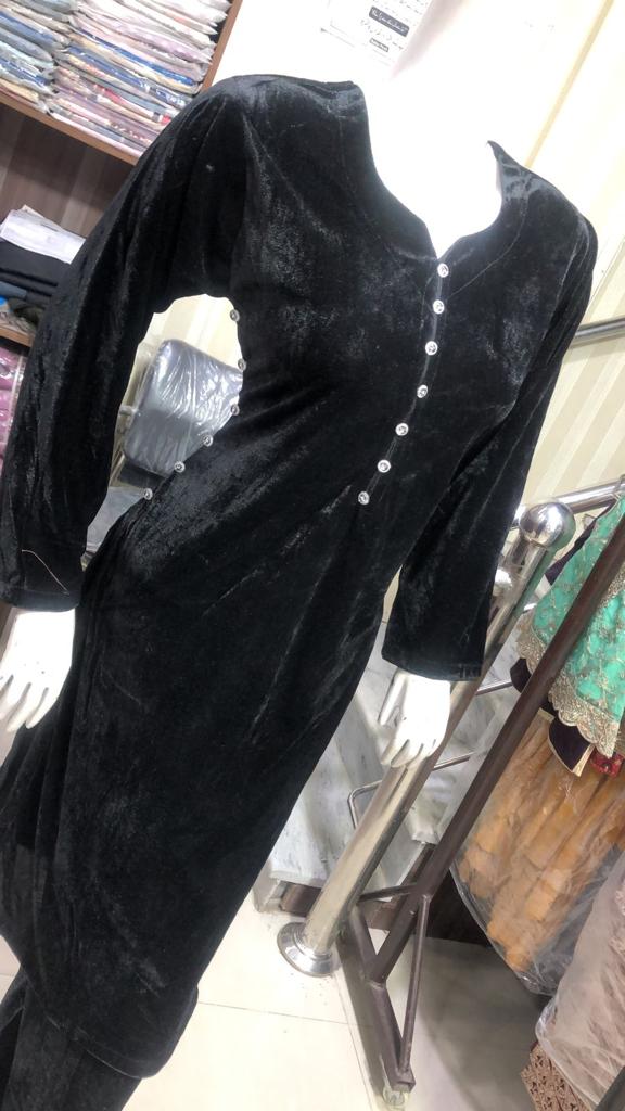 BP1203 Black Readymade 2 piece Velvet Suit - Memsaab Online