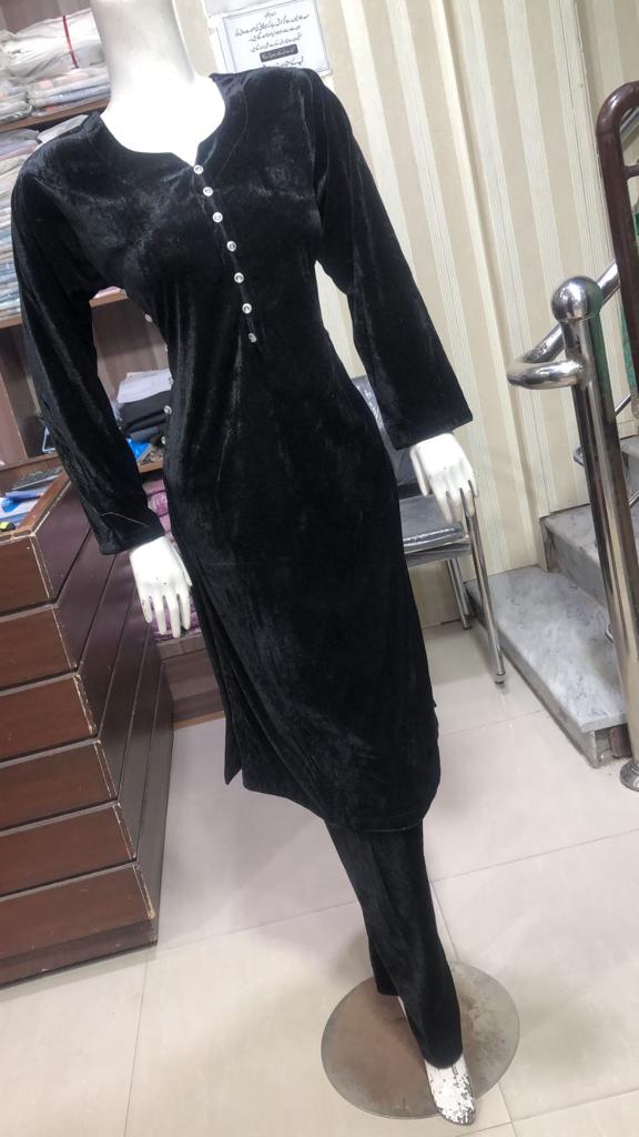 BP1203 Black Readymade 2 piece Velvet Suit - Memsaab Online