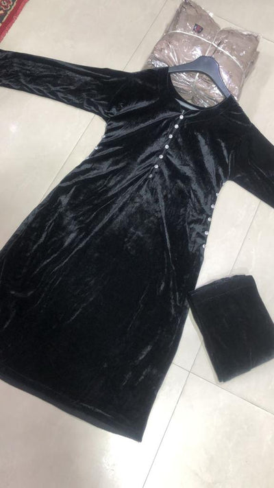 BP1203 Black Readymade 2 piece Velvet Suit - Memsaab Online