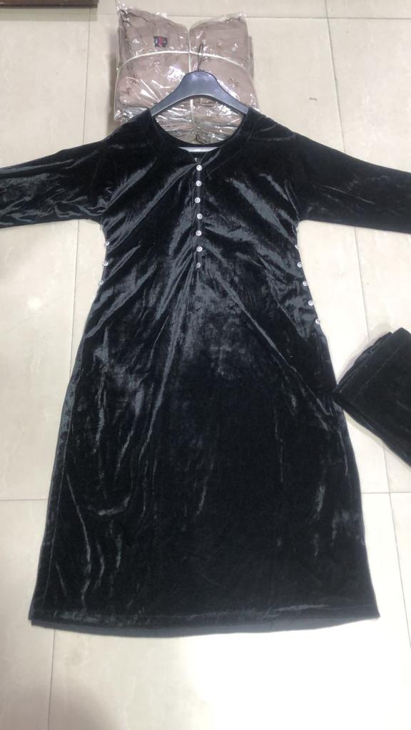 BP1203 Black Readymade 2 piece Velvet Suit - Memsaab Online