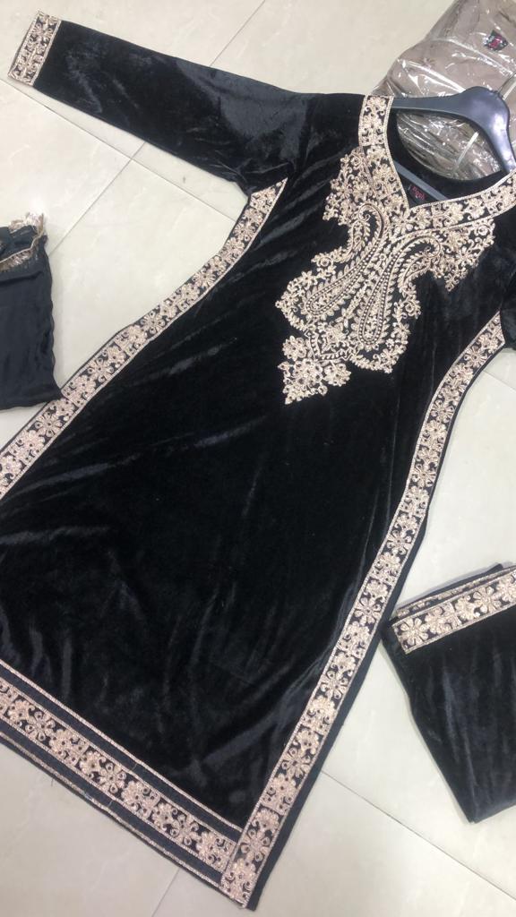 BP1204 Black Readymade Velvet Suit - Memsaab Online