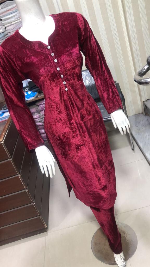 BP1203 Maroon Readymade 2 piece Velvet Suit - Memsaab Online