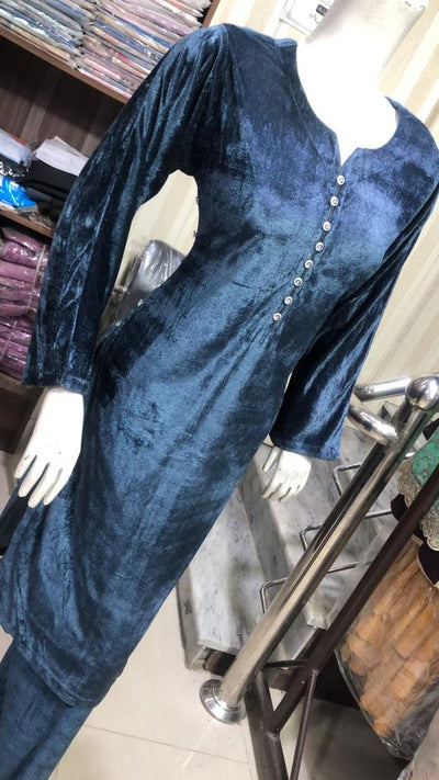 BP1203 Grey Readymade 2 piece Velvet Suit - Memsaab Online