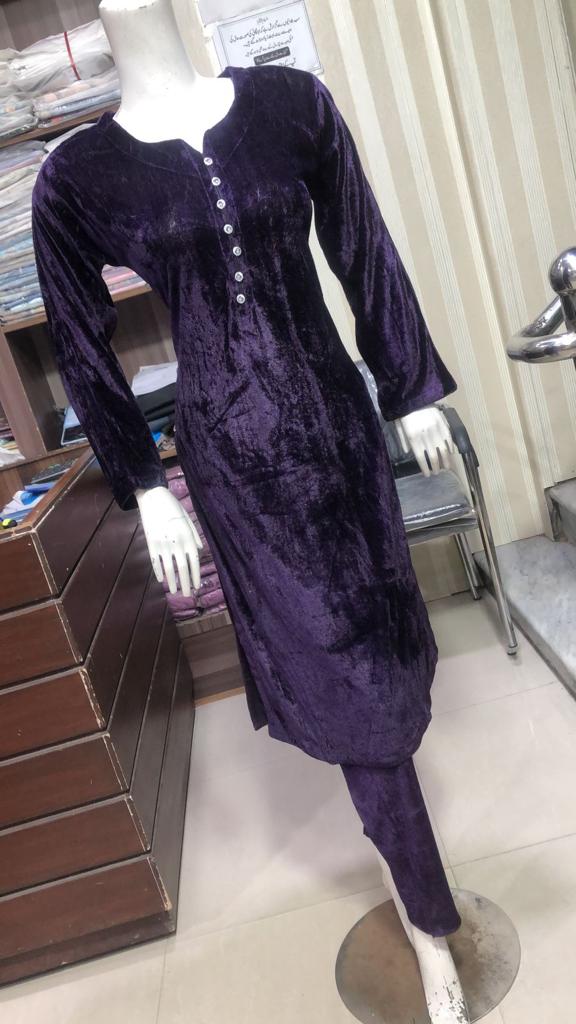 BP1203 Purple Readymade 2 piece Velvet Suit - Memsaab Online