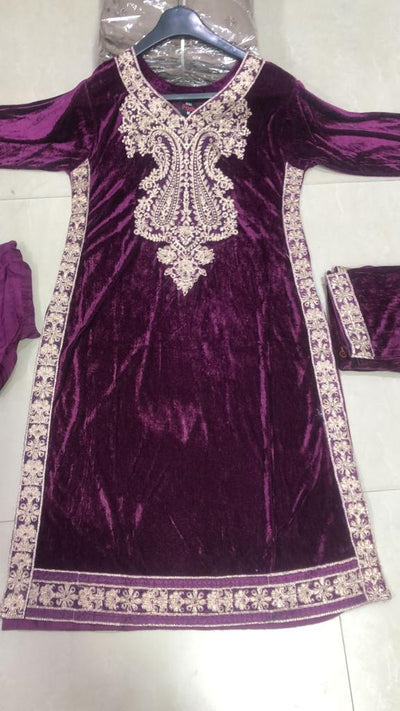 BP1204 Plum Readymade Velvet Suit - Memsaab Online