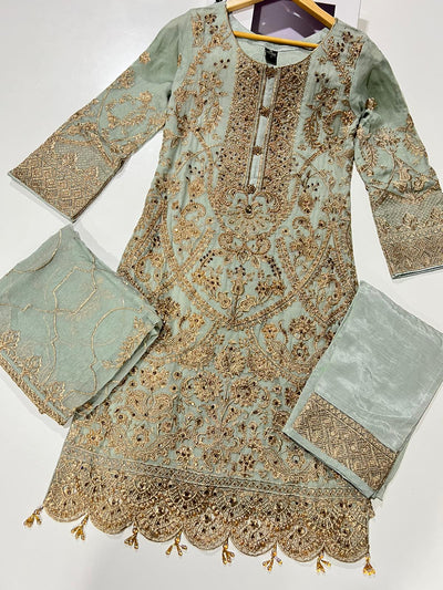 PS0828 Readymade Teal Chiffon Suit - Memsaab Online