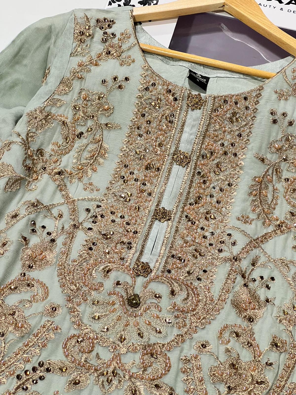 PS0828 Readymade Teal Chiffon Suit - Memsaab Online
