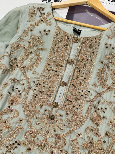 PS0828 Readymade Teal Chiffon Suit - Memsaab Online