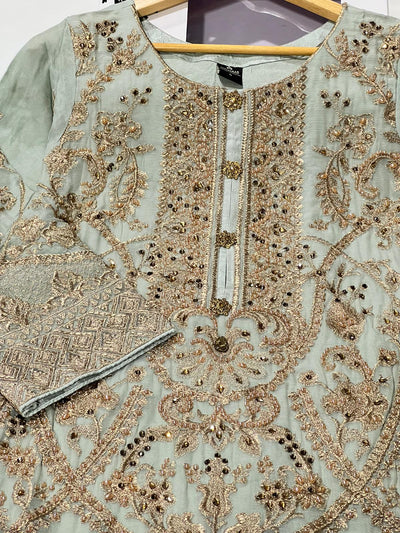 PS0828 Readymade Teal Chiffon Suit - Memsaab Online