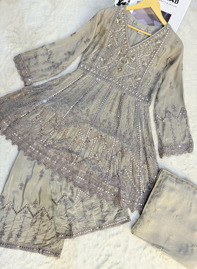 PS0790 Readymade Grey Chiffon Dress - Memsaab Online