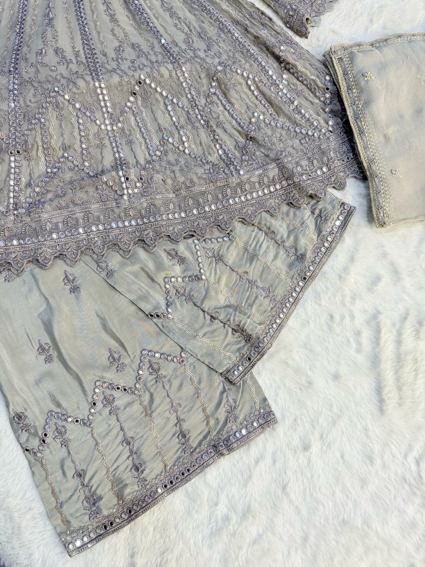 PS0790 Readymade Grey Chiffon Dress - Memsaab Online