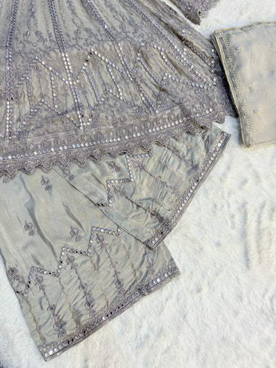PS0790 Readymade Grey Chiffon Dress - Memsaab Online