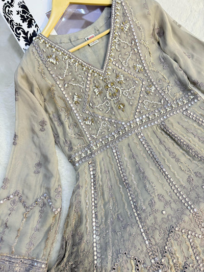 PS0790 Readymade Grey Chiffon Dress - Memsaab Online