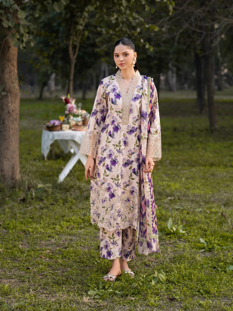 GNT-5007 - Levander Garnet - Readymade 3 Piece Silk Suit - Memsaab Online