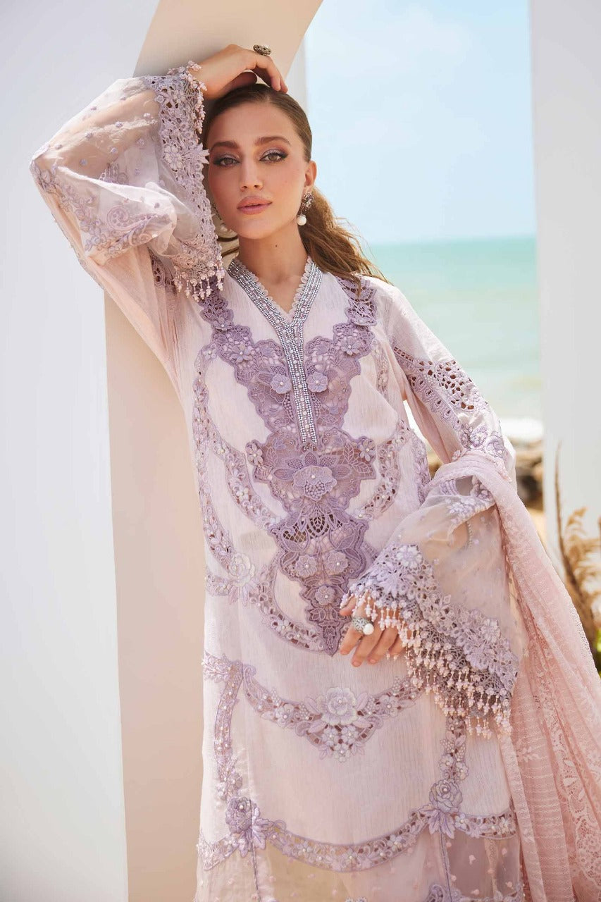 MBEL-02-D-Unstitched Embroidered Lawn Suit Maria B 2025 - Memsaab Online