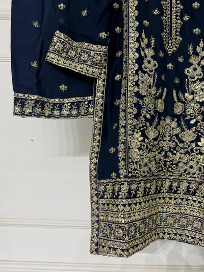 PS-1134 - Navy Blue - Readymade Chiffon Suit 2025 - Memsaab Online