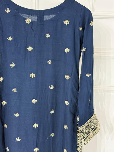 PS-1134 - Navy Blue - Readymade Chiffon Suit 2025 - Memsaab Online