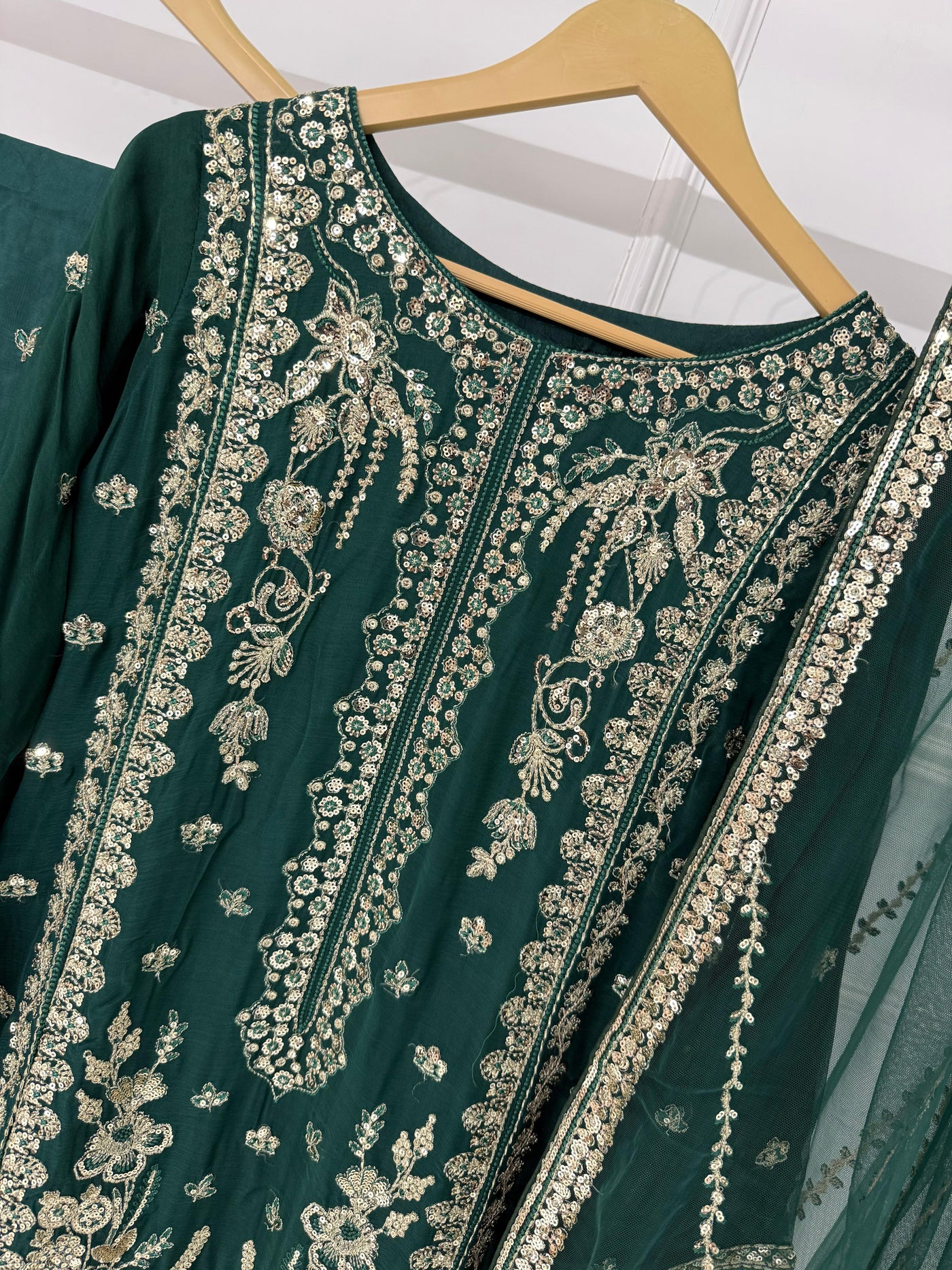 PS-1134 - Green - Readymade Chiffon Suit 2025 - Memsaab Online