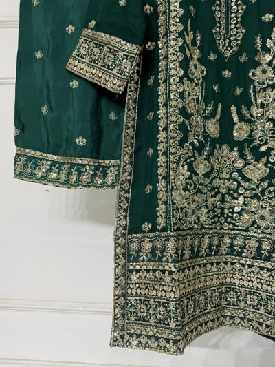 PS-1134 - Green - Readymade Chiffon Suit 2025 - Memsaab Online