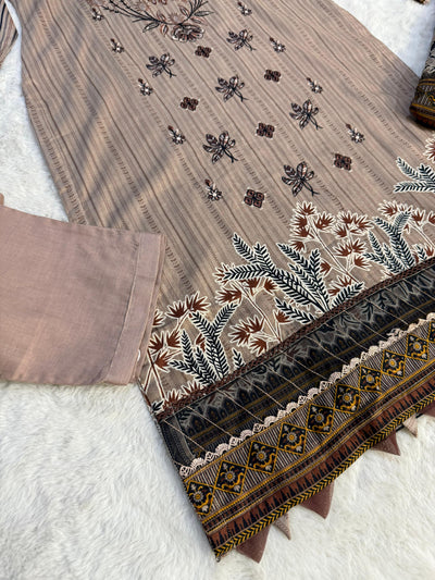 MDNA-12 - Light Brown Embroidered Lawn Outfit - Memsaab Online