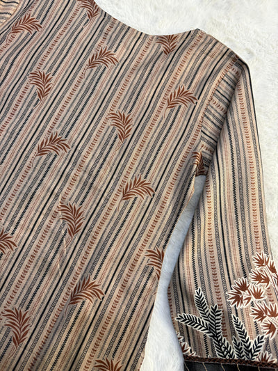 MDNA-12 - Light Brown Embroidered Lawn Outfit - Memsaab Online