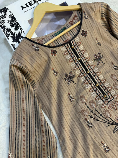 MDNA-12 - Light Brown Embroidered Lawn Outfit - Memsaab Online