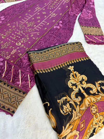 MDNA-13 - Purple Embroidered Lawn Outfit - Memsaab Online