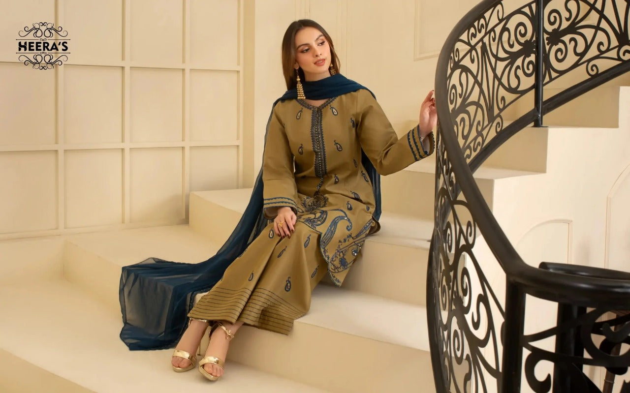 HSS-353- Readymade OLIVE SAPPHIRE Heeras Suit - Memsaab Online