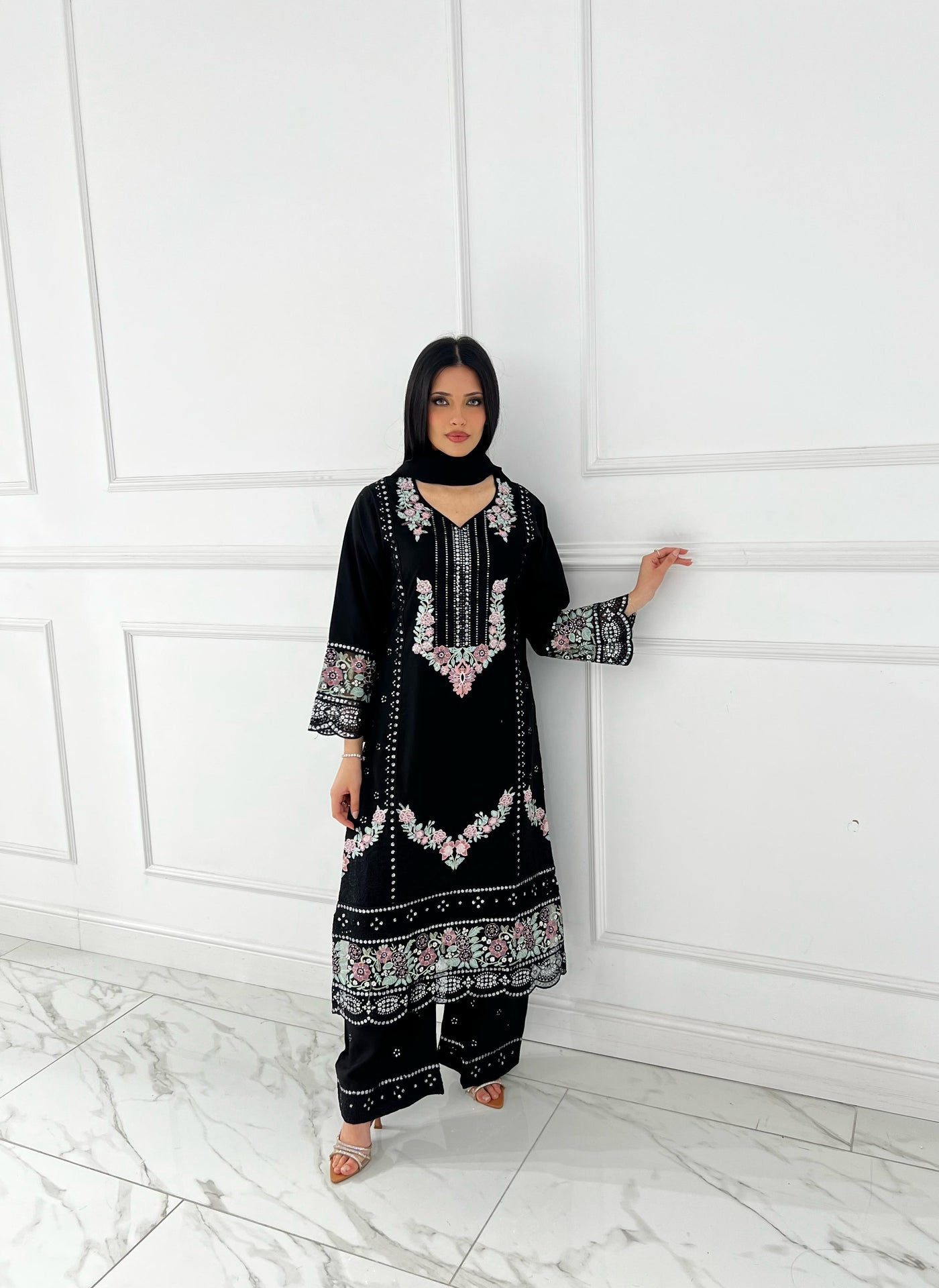 SHAZ9007 Chiffon Embroidered Mummy n Me Suits - Memsaab Online