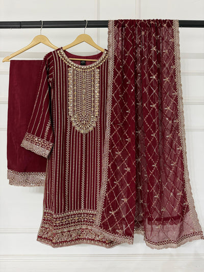 PS-1904 - Peach - Readymade Chiffon Suit 2025 - Memsaab Online