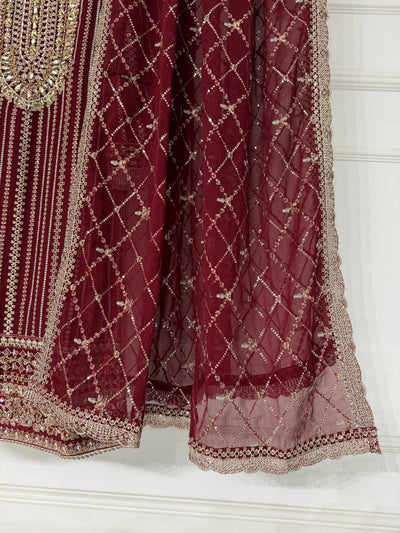 PS-1904 - Peach - Readymade Chiffon Suit 2025 - Memsaab Online