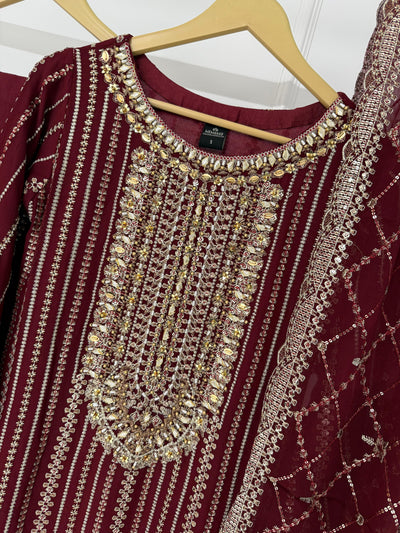 PS-1904 - Peach - Readymade Chiffon Suit 2025 - Memsaab Online
