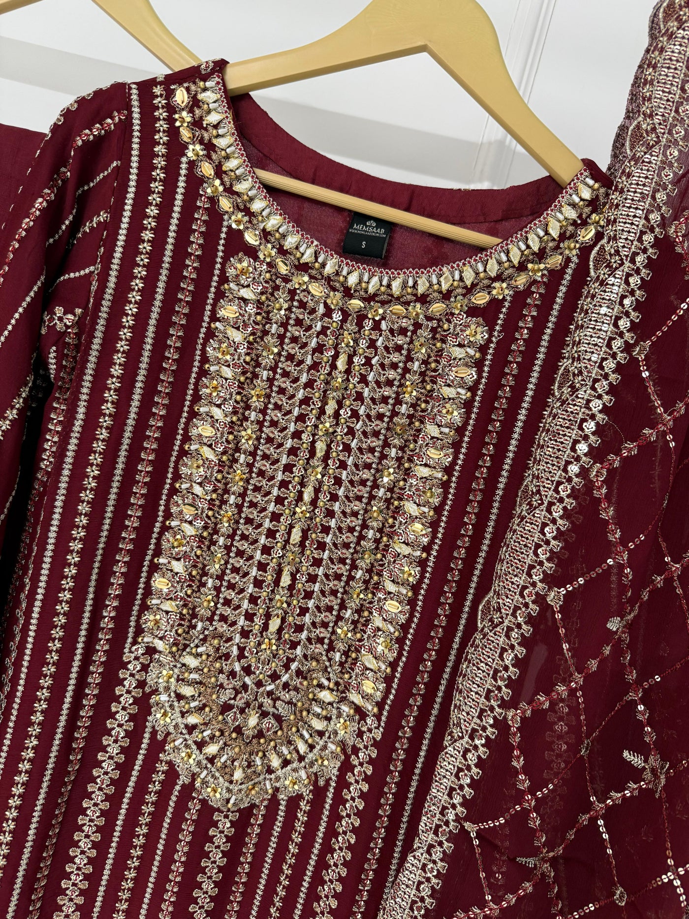 PS-1904 - Peach - Readymade Chiffon Suit 2025 - Memsaab Online