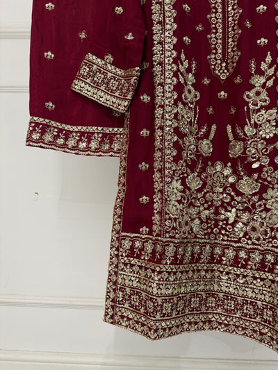 PS-1134 - Maroon - Readymade Chiffon Suit 2025 - Memsaab Online