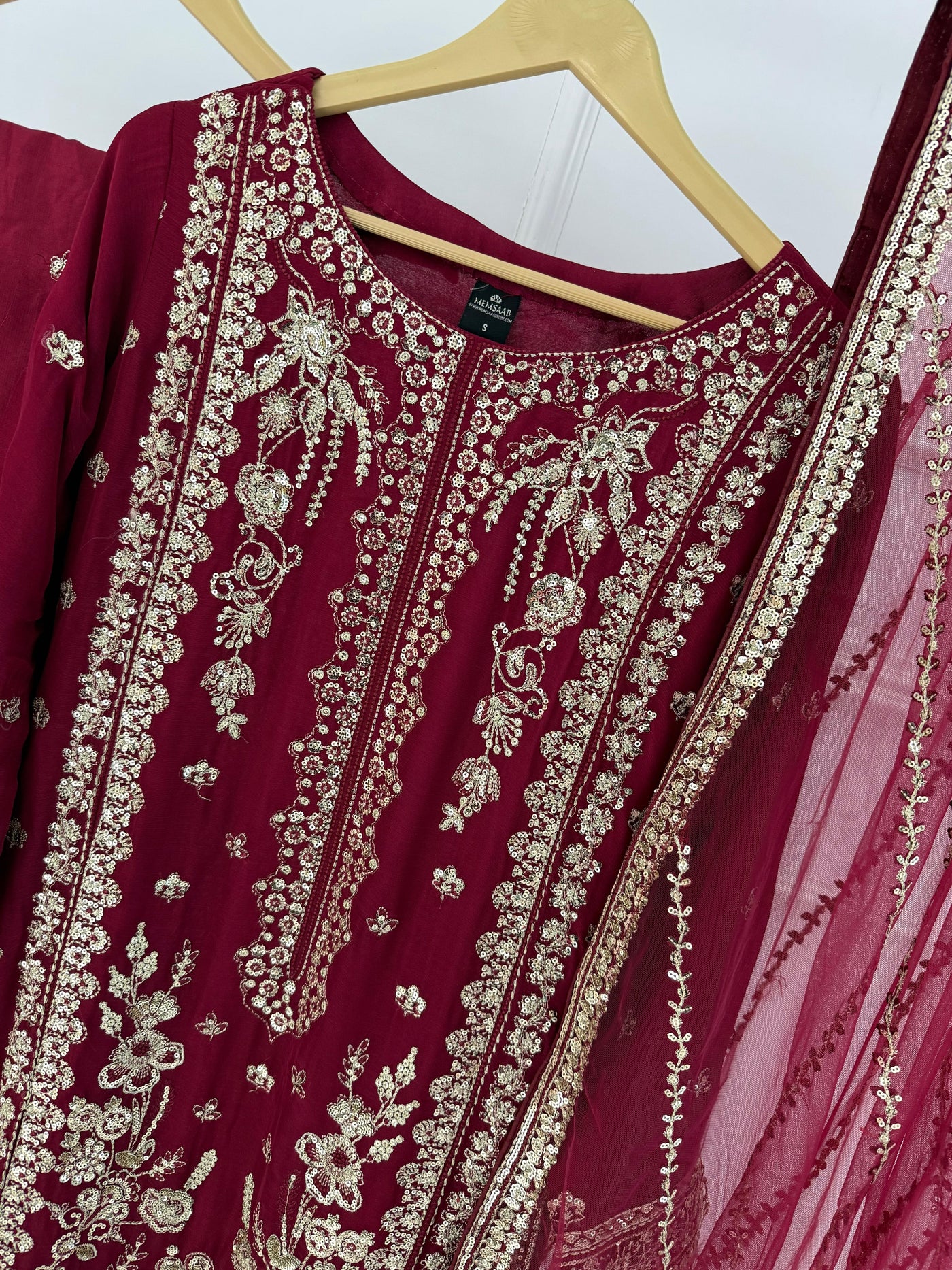 PS-1134 - Maroon - Readymade Chiffon Suit 2025 - Memsaab Online