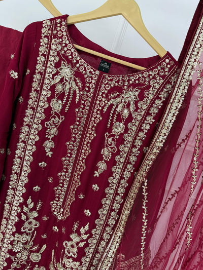 PS-1134 - Maroon - Readymade Chiffon Suit 2025 - Memsaab Online