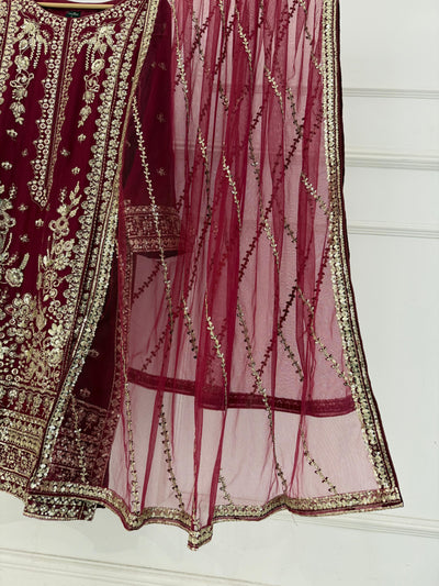 PS-1134 - Maroon - Readymade Chiffon Suit 2025 - Memsaab Online