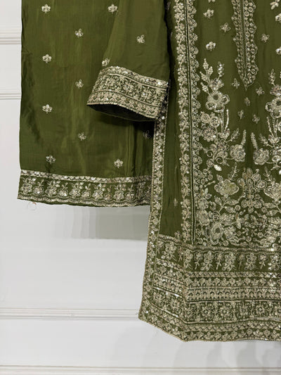 PS-1134 - Mehndi Green - Readymade Chiffon Suit 2025 - Memsaab Online